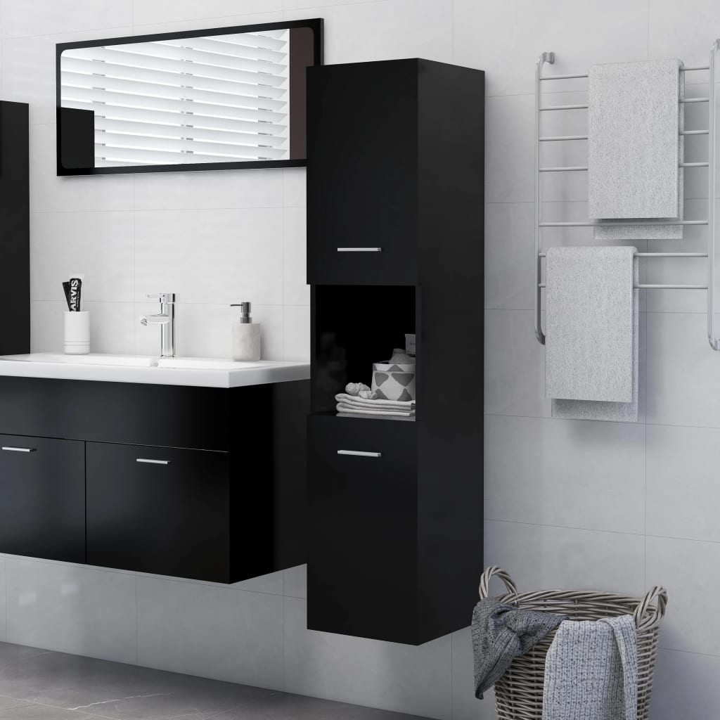 Mobile da Bagno Nero 30x30x130 cm in Legno Multistrato - homemem39