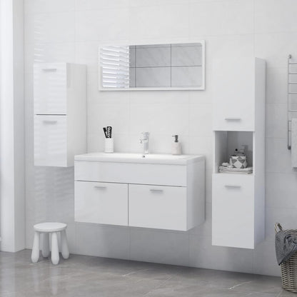 Armadietto Bagno Bianco Lucido 30x30x130cm in Legno Multistrato - homemem39