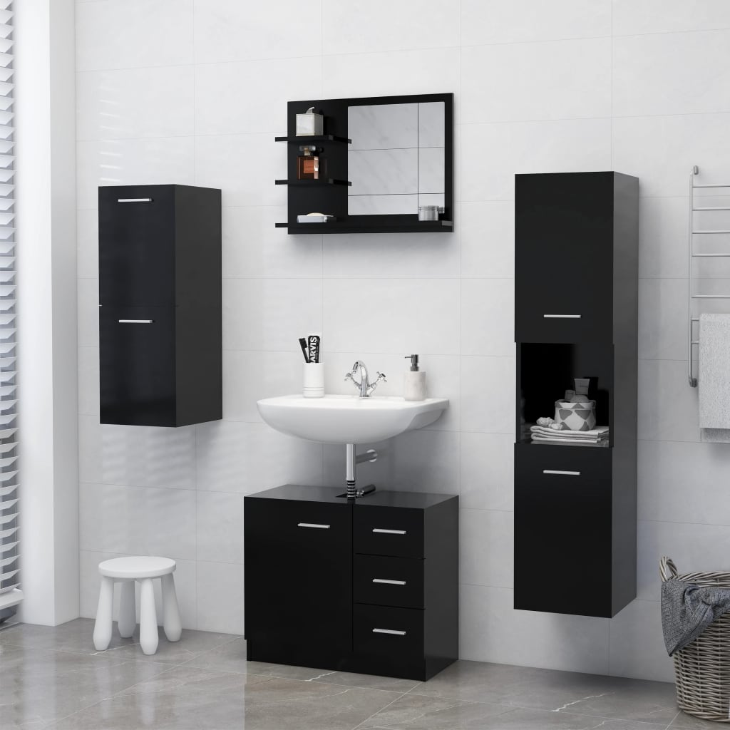 Specchio da Bagno Nero 60x10,5x45 cm in Legno Multistrato - homemem39