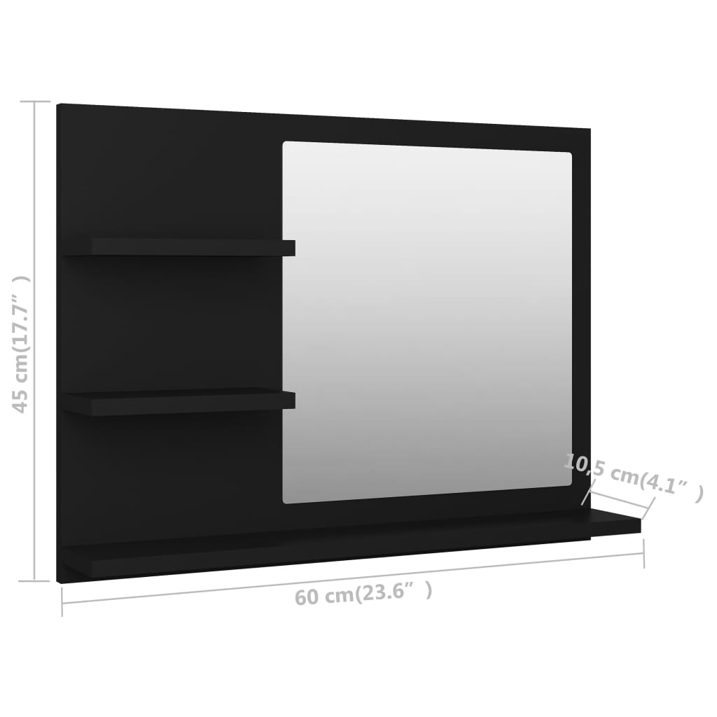 Specchio da Bagno Nero 60x10,5x45 cm in Legno Multistrato - homemem39