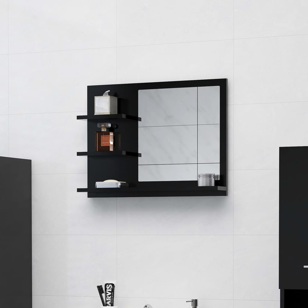 Specchio da Bagno Nero 60x10,5x45 cm in Legno Multistrato - homemem39