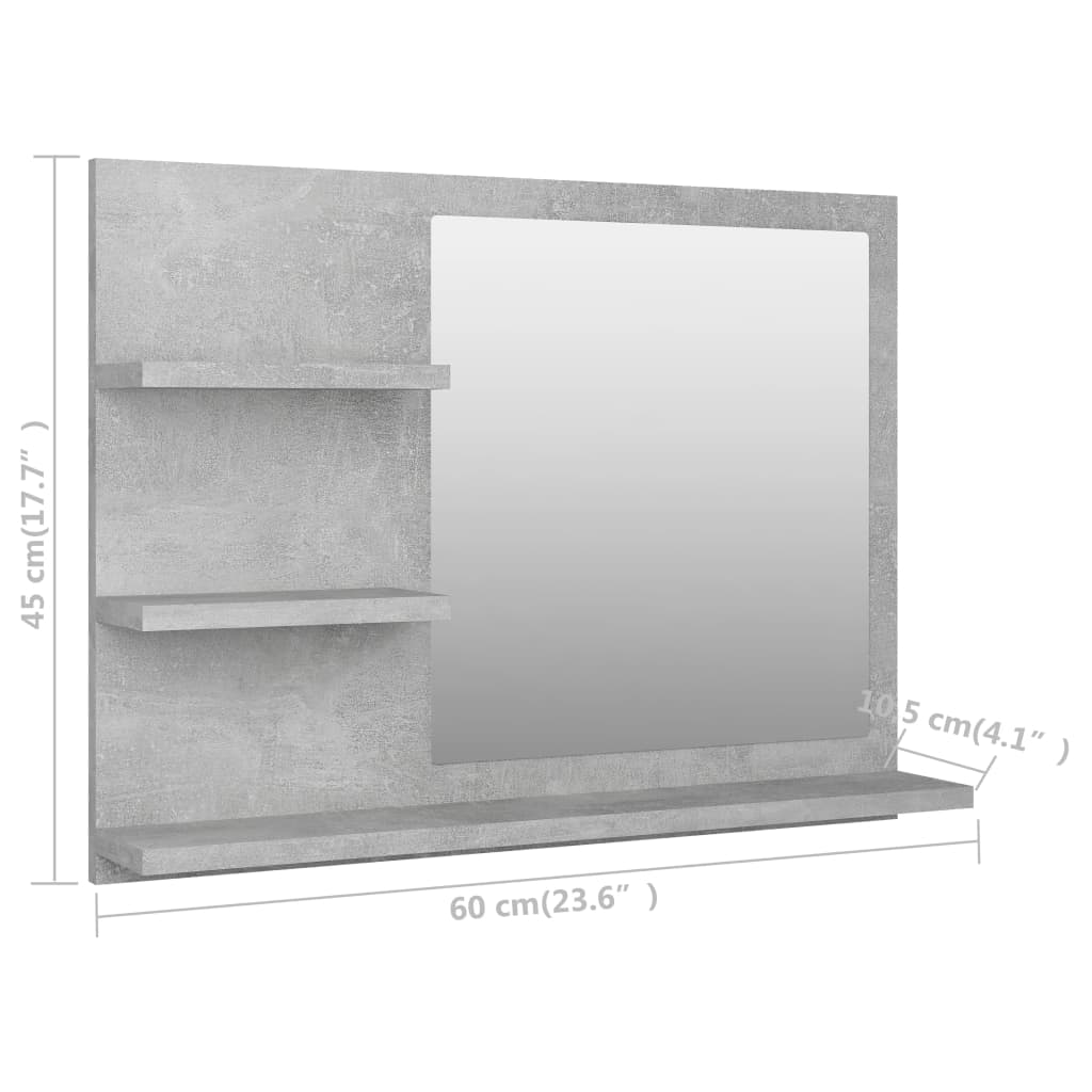 Specchio da Bagno Grigio Cemento 60x10,5x45 cm in Truciolato - homemem39