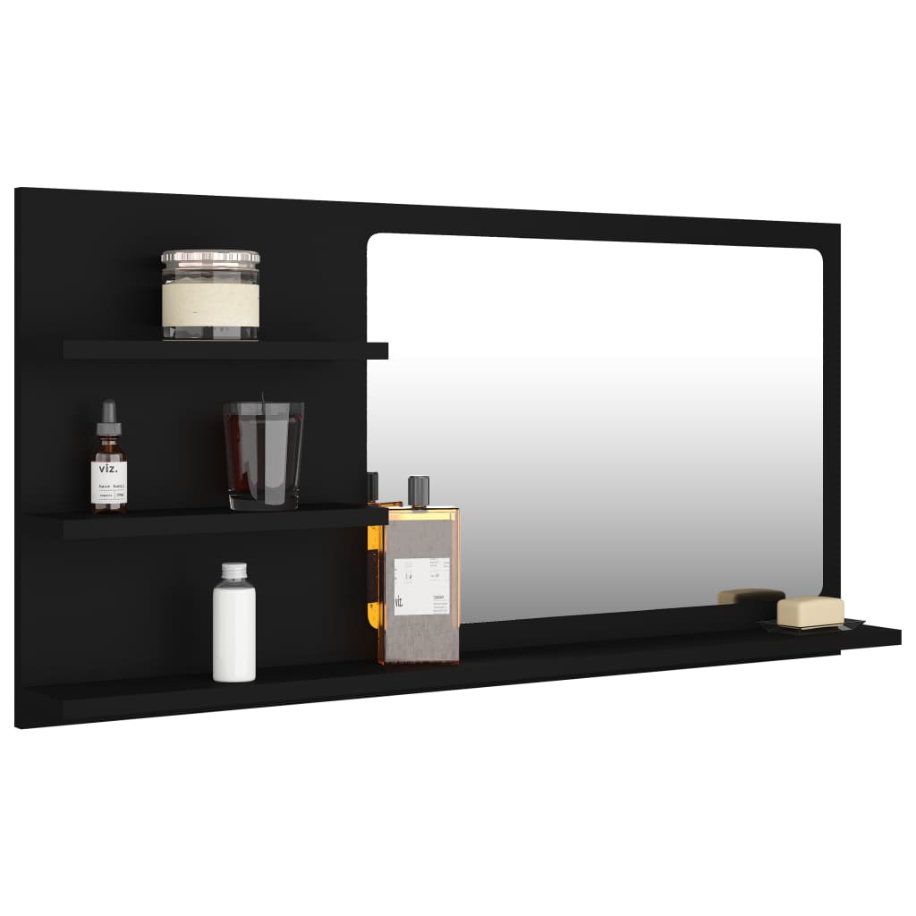 Specchio da Bagno Nero 90x10,5x45 cm in Truciolato - homemem39