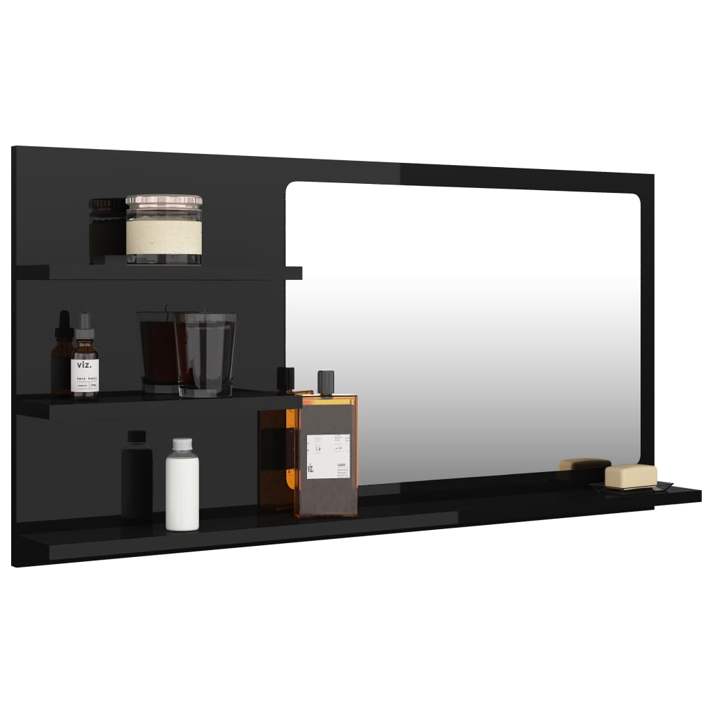 Specchio da Bagno Nero Lucido 90x10,5x45 cm in Truciolato - homemem39