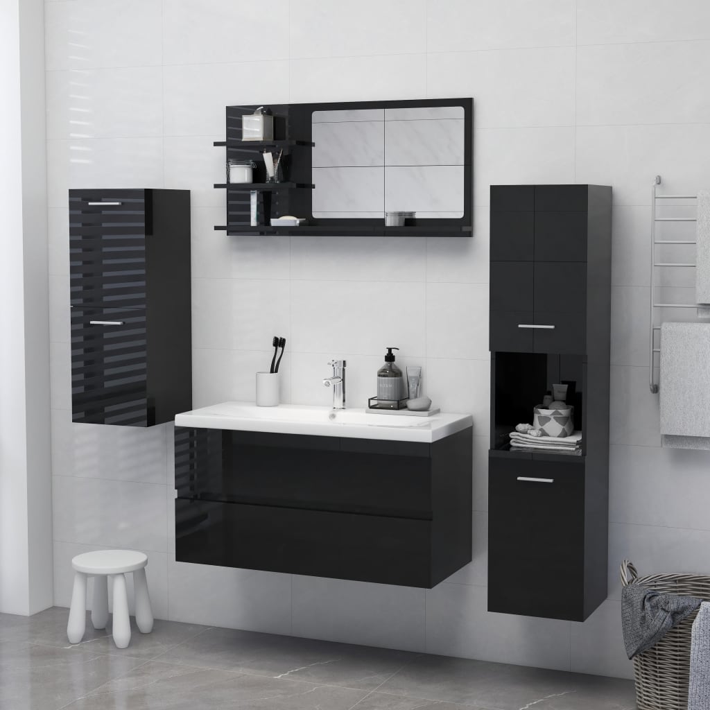 Specchio da Bagno Nero Lucido 90x10,5x45 cm in Truciolato - homemem39