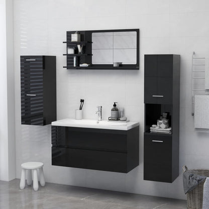 Specchio da Bagno Nero Lucido 90x10,5x45 cm in Truciolato - homemem39