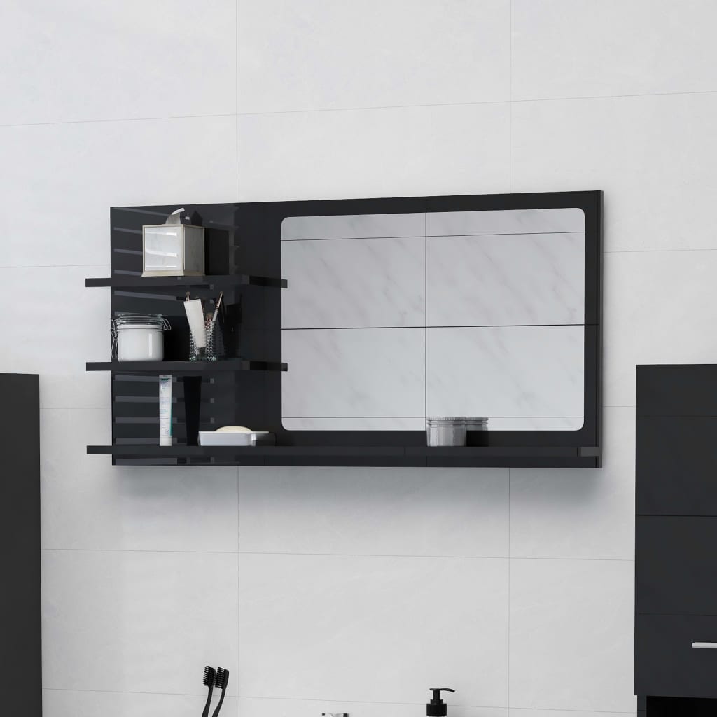 Specchio da Bagno Nero Lucido 90x10,5x45 cm in Truciolato - homemem39