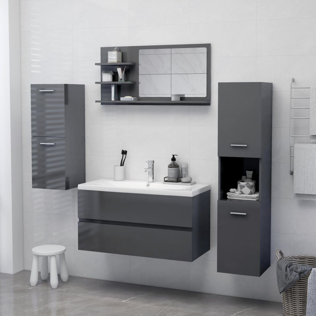 Specchio da Bagno Grigio Lucido 90x10,5x45 cm in Truciolato - homemem39