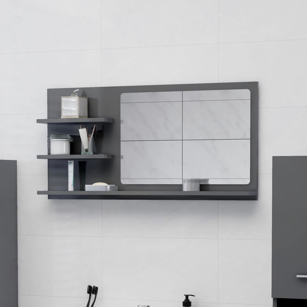 Specchio da Bagno Grigio Lucido 90x10,5x45 cm in Truciolato - homemem39