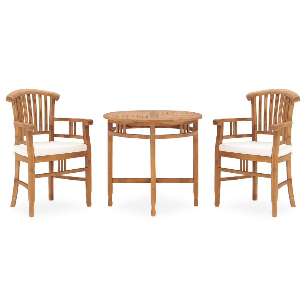 Set da Pranzo da Giardino 3 pz con Cuscini in Legno di Teak - homemem39