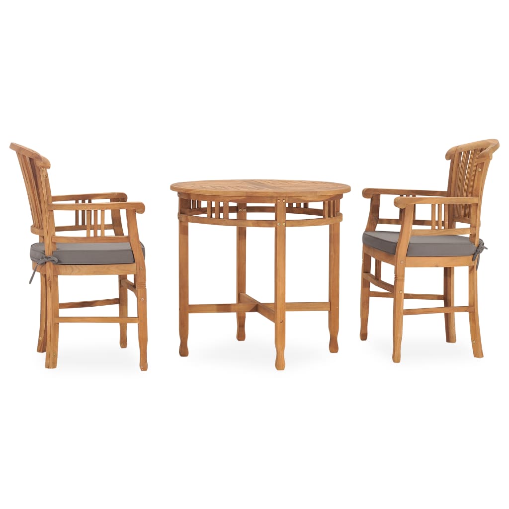 Set da Pranzo da Giardino 3 pz con Cuscini in Legno di Teak - homemem39