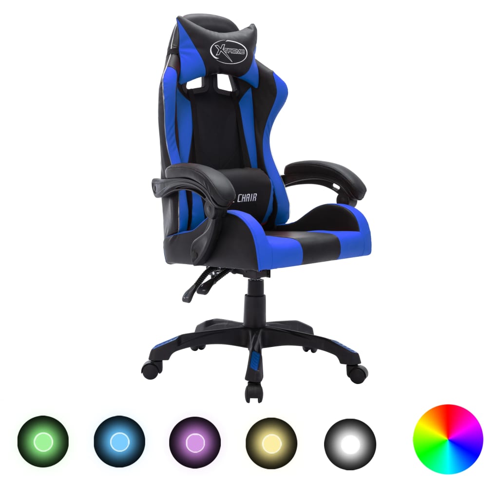 Sedia da Gaming con Luci a LED RGB Blu e Nera in Similpelle - homemem39