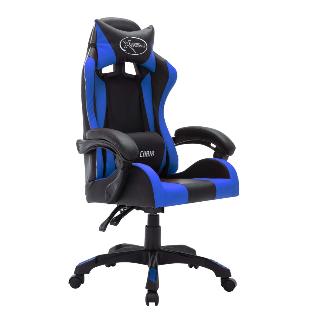 Sedia da Gaming con Luci a LED RGB Blu e Nera in Similpelle - homemem39