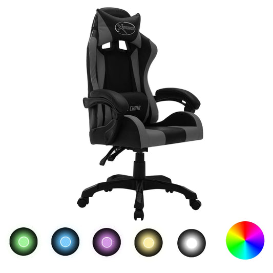 Sedia da Gaming con Luci a LED RGB Grigia e Nera in Similpelle - homemem39