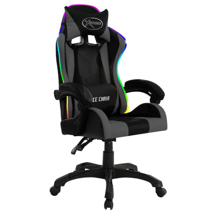 Sedia da Gaming con Luci a LED RGB Grigia e Nera in Similpelle - homemem39