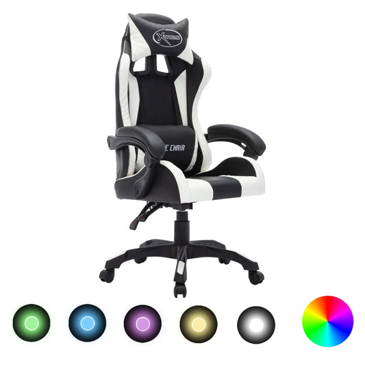 Sedia da Gaming con Luci a LED RGB Bianca e Nera in Similpelle - homemem39