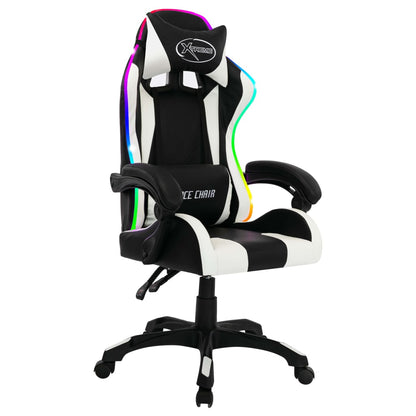 Sedia da Gaming con Luci a LED RGB Bianca e Nera in Similpelle - homemem39