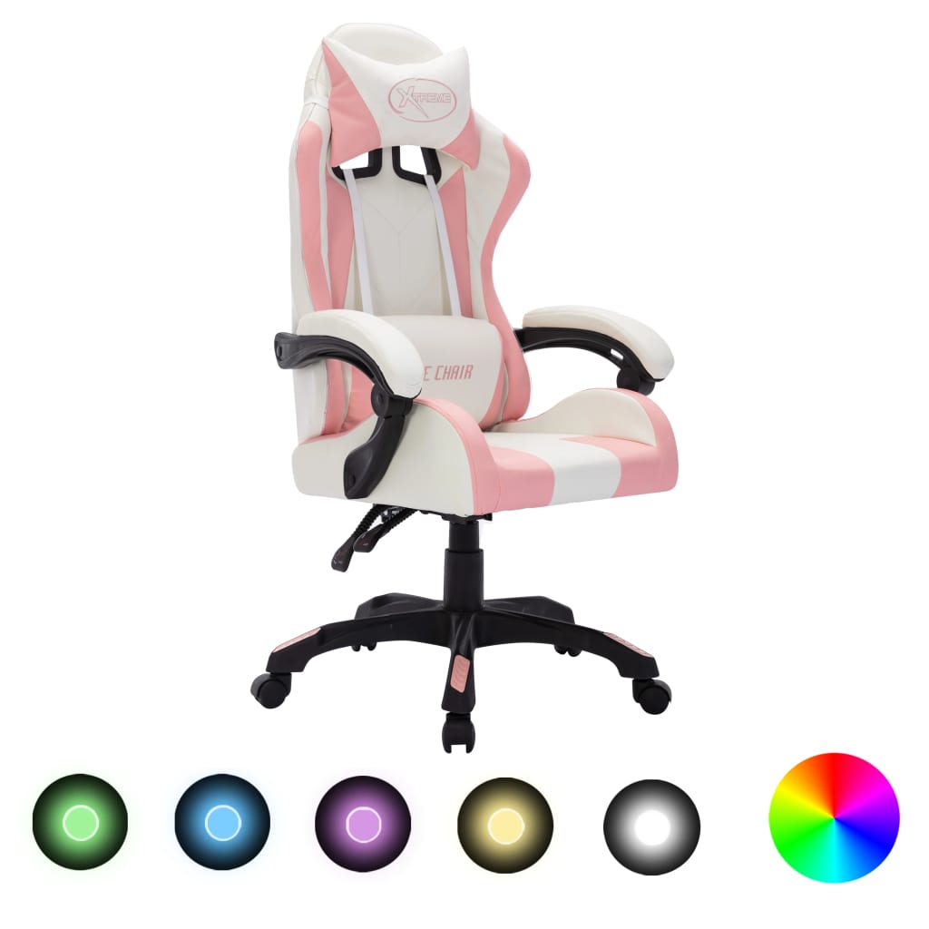 Sedia da Gaming con Luci a LED RGB Rosa e Nera in Similpelle - homemem39