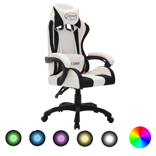 Sedia da Gaming con Luci a LED RGB Bianca e Nera in Similpelle - homemem39