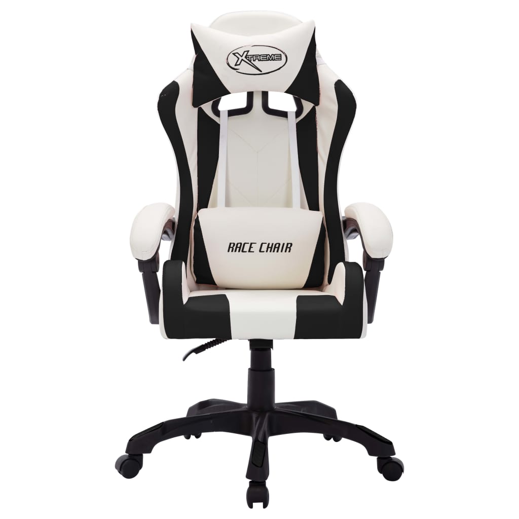 Sedia da Gaming con Luci a LED RGB Bianca e Nera in Similpelle - homemem39