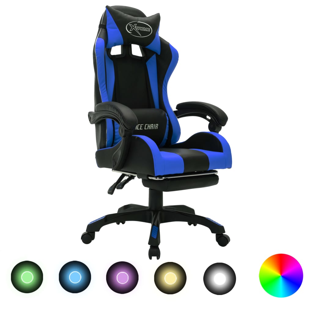 Sedia da Gaming con Luci a LED RGB Blu e Nera in Similpelle - homemem39