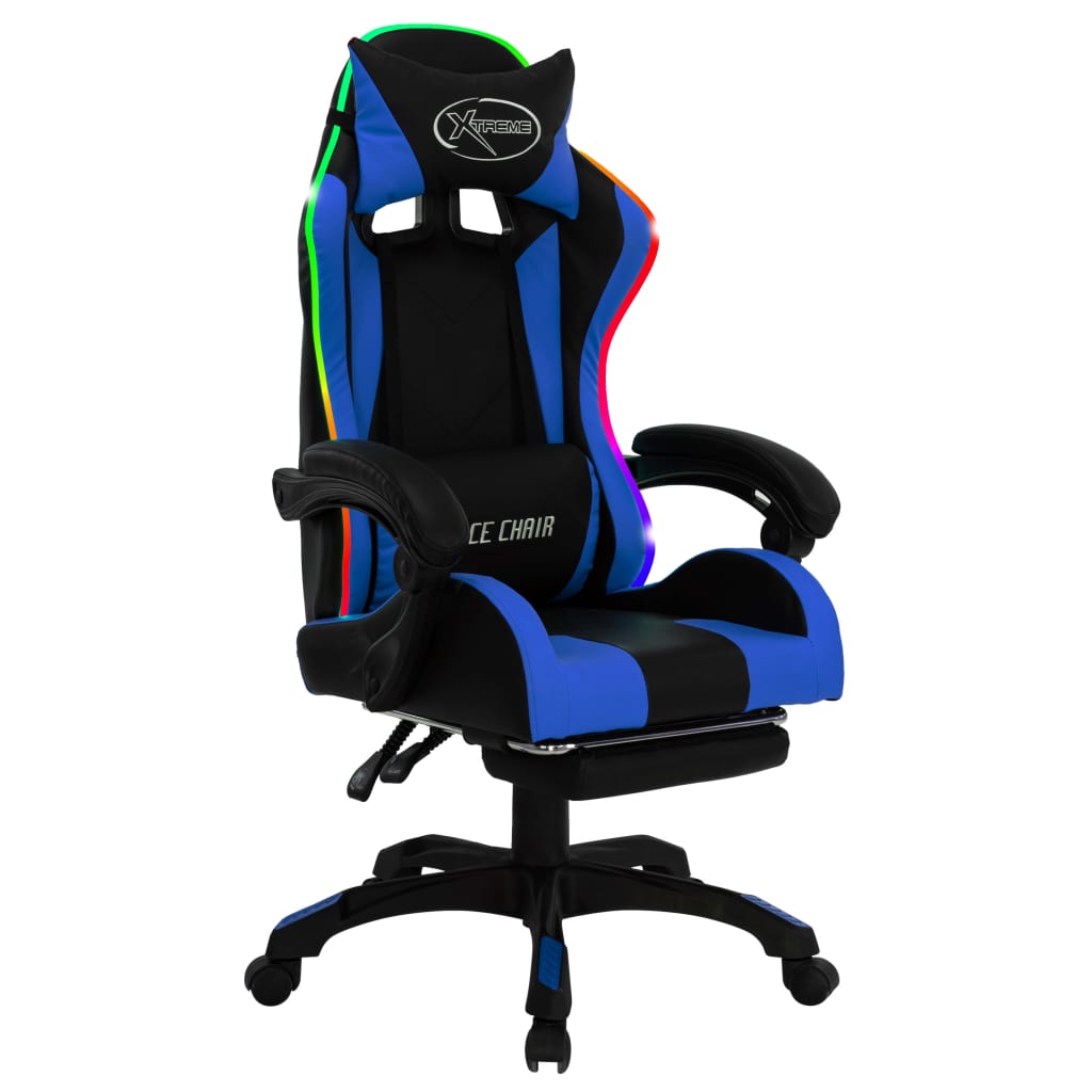 Sedia da Gaming con Luci a LED RGB Blu e Nera in Similpelle - homemem39