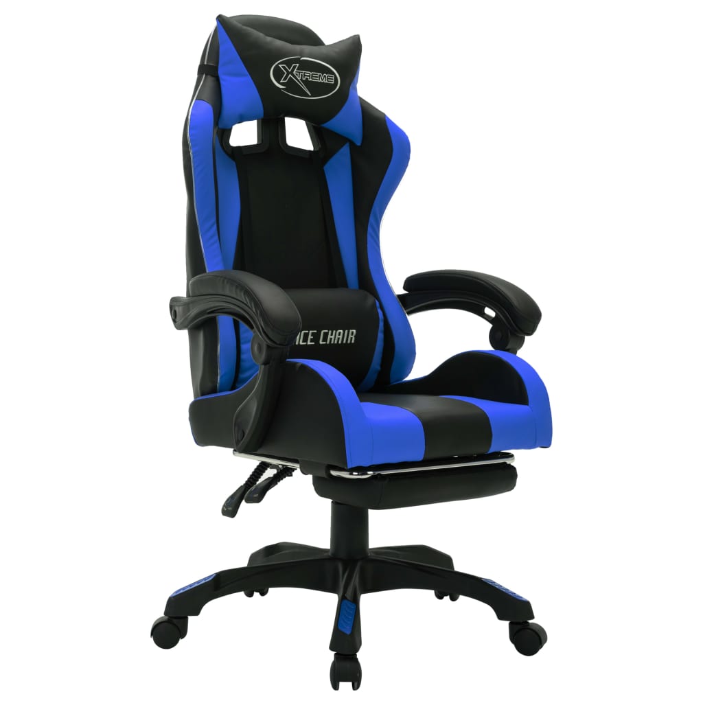 Sedia da Gaming con Luci a LED RGB Blu e Nera in Similpelle - homemem39