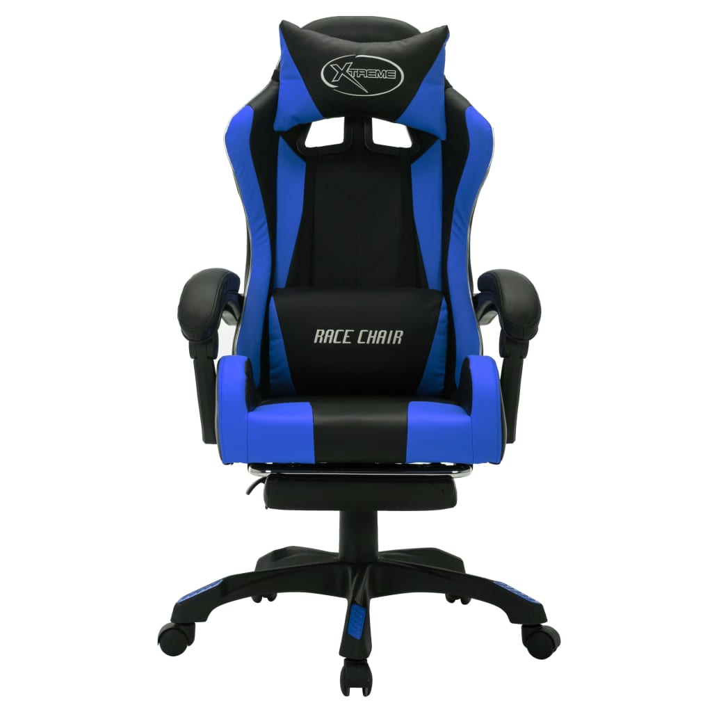 Sedia da Gaming con Luci a LED RGB Blu e Nera in Similpelle - homemem39