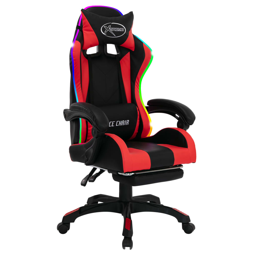 Sedia da Gaming con Luci a LED RGB Rossa e Nera in Similpelle - homemem39