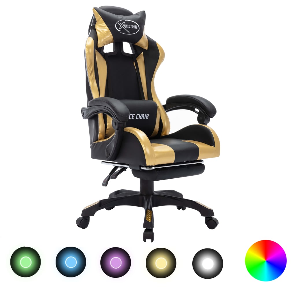 Sedia da Gaming con Luci a LED RGB Oro e Nera in Similpelle - homemem39