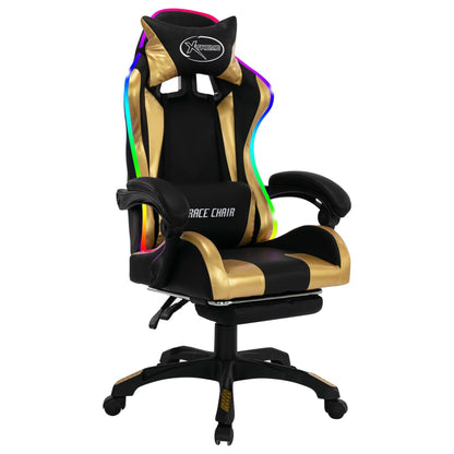 Sedia da Gaming con Luci a LED RGB Oro e Nera in Similpelle - homemem39