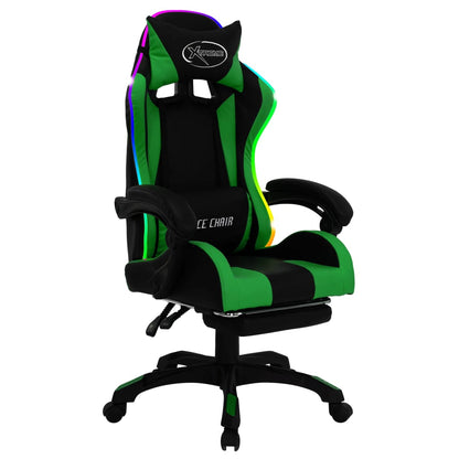 Sedia da Gaming con Luci a LED RGB Verde e Nera in Similpelle - homemem39