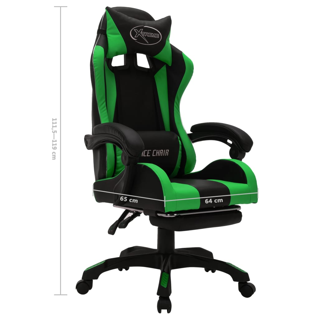 Sedia da Gaming con Luci a LED RGB Verde e Nera in Similpelle - homemem39