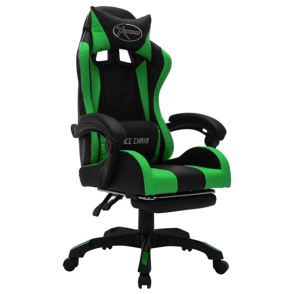 Sedia da Gaming con Luci a LED RGB Verde e Nera in Similpelle - homemem39