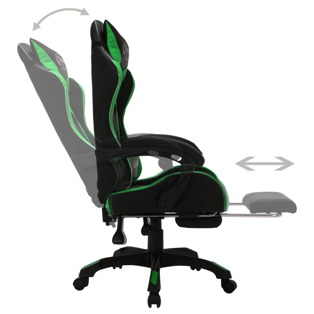 Sedia da Gaming con Luci a LED RGB Verde e Nera in Similpelle - homemem39