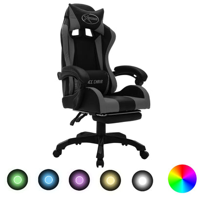 Sedia da Gaming con Luci a LED RGB Grigia e Nera in Similpelle - homemem39