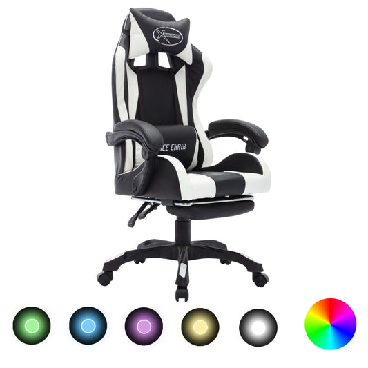 Sedia da Gaming con Luci a LED RGB Bianca e Nera in Similpelle - homemem39