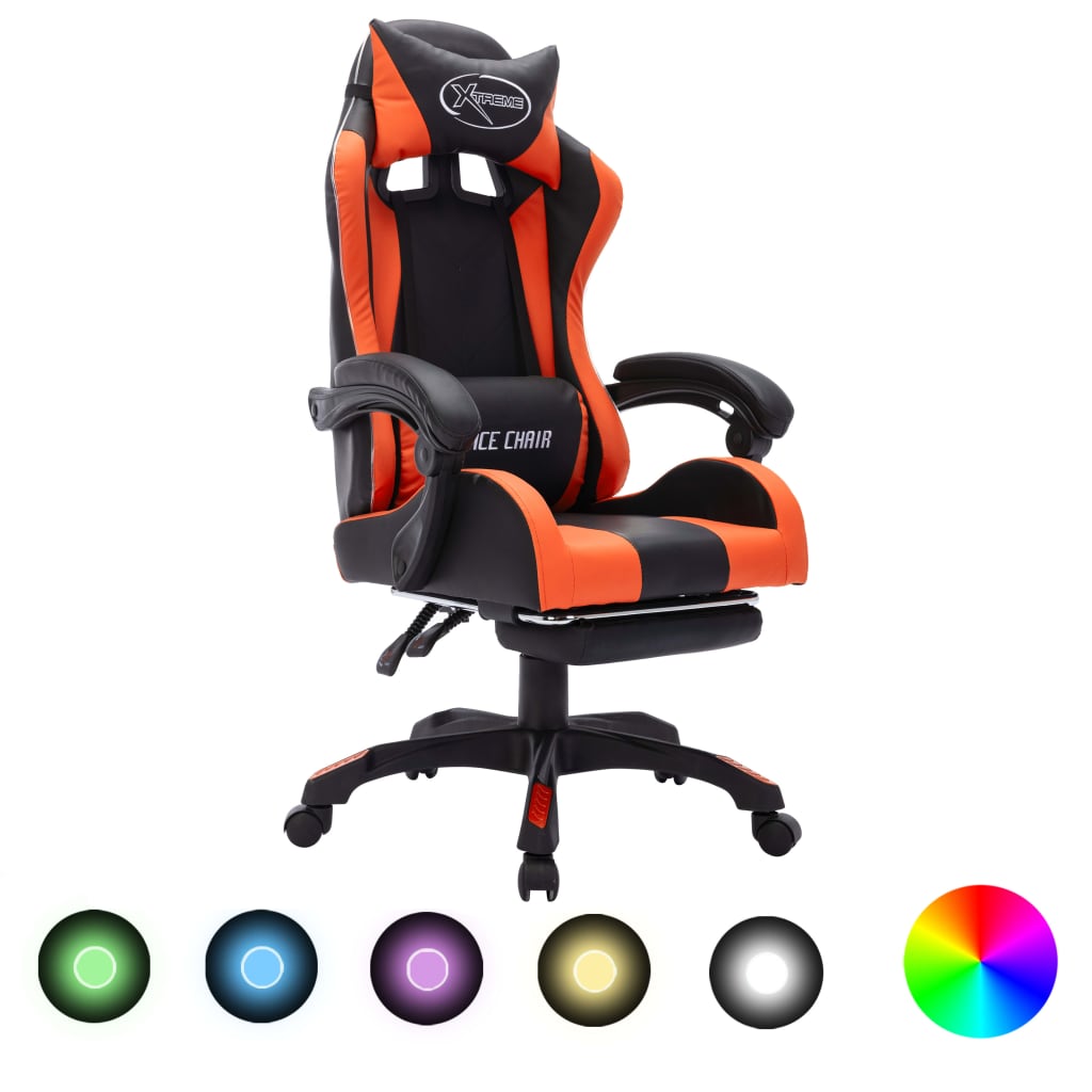 Sedia da Gaming con Luci a LED RGB Arancione e Nera Similpelle - homemem39