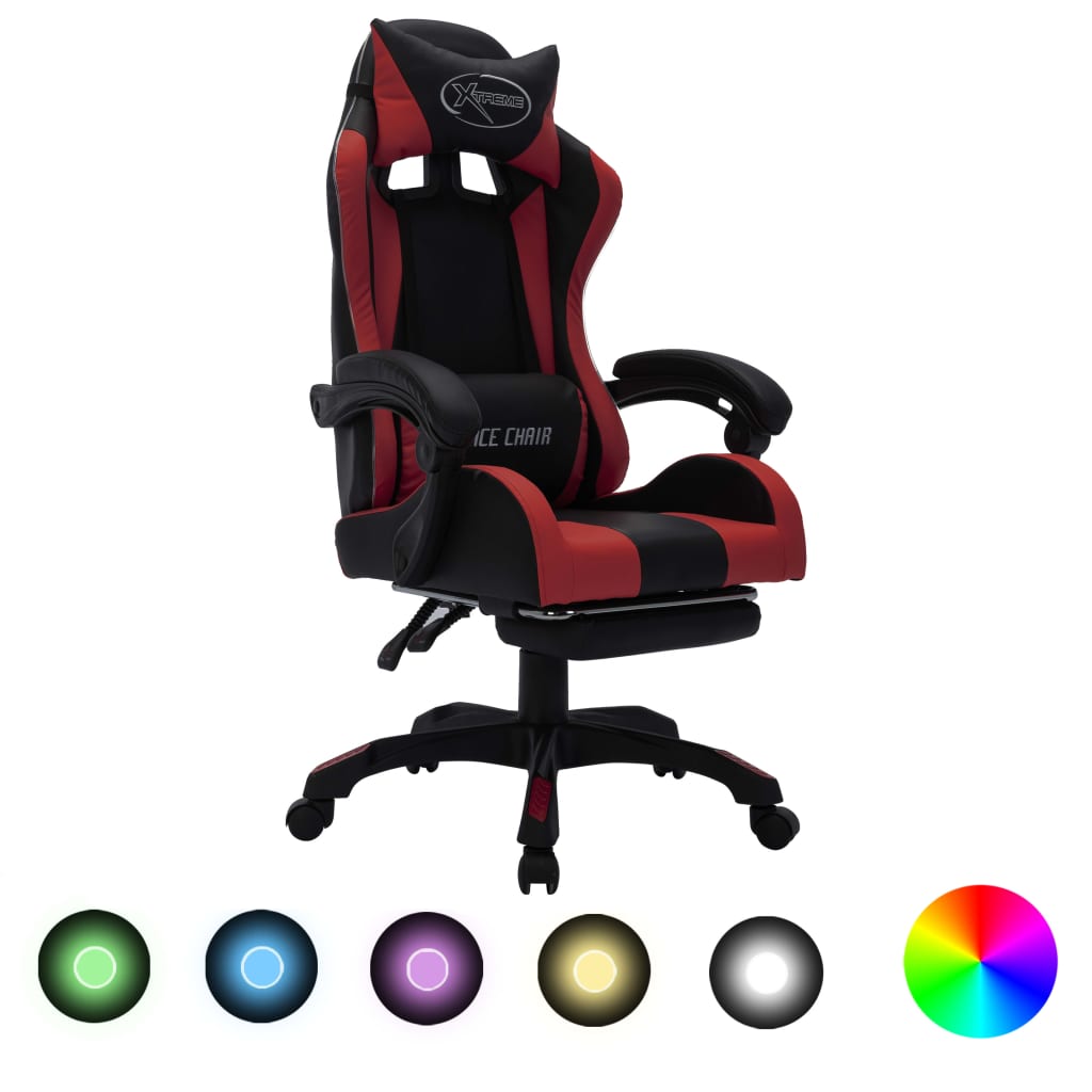 Sedia da Gaming con Luci a LED RGB Rosso Vino e Nera Similpelle - homemem39