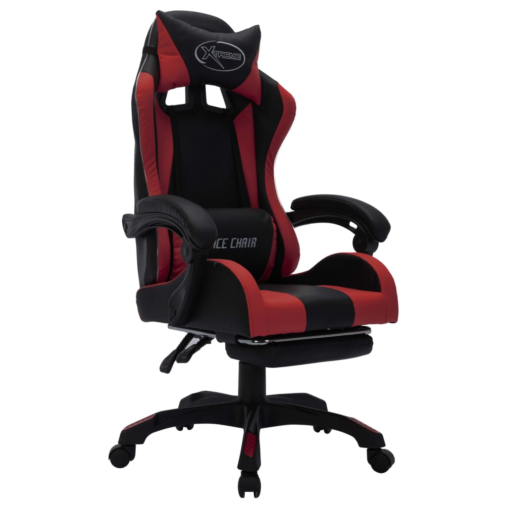 Sedia da Gaming con Luci a LED RGB Rosso Vino e Nera Similpelle - homemem39