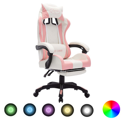 Sedia da Gaming con Luci a LED RGB Rosa e Bianca in Similpelle - homemem39