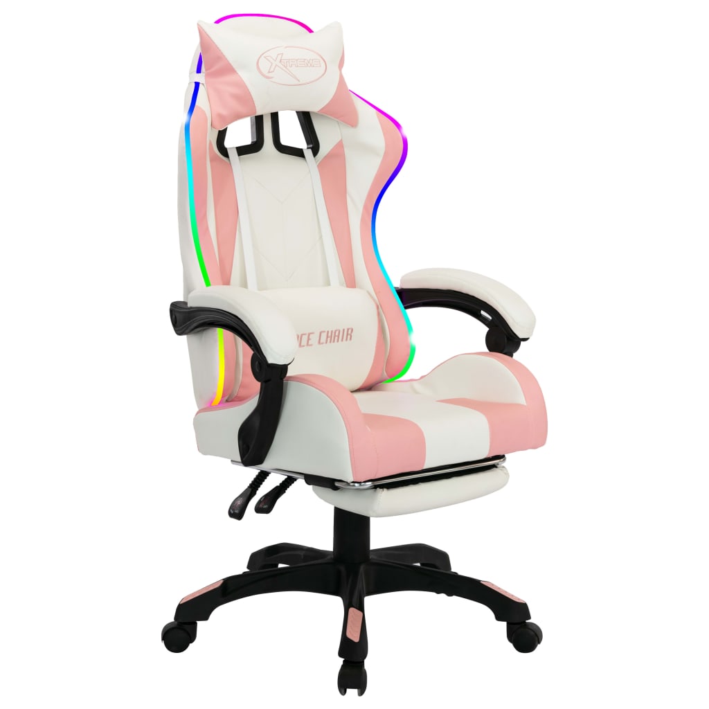 Sedia da Gaming con Luci a LED RGB Rosa e Bianca in Similpelle - homemem39