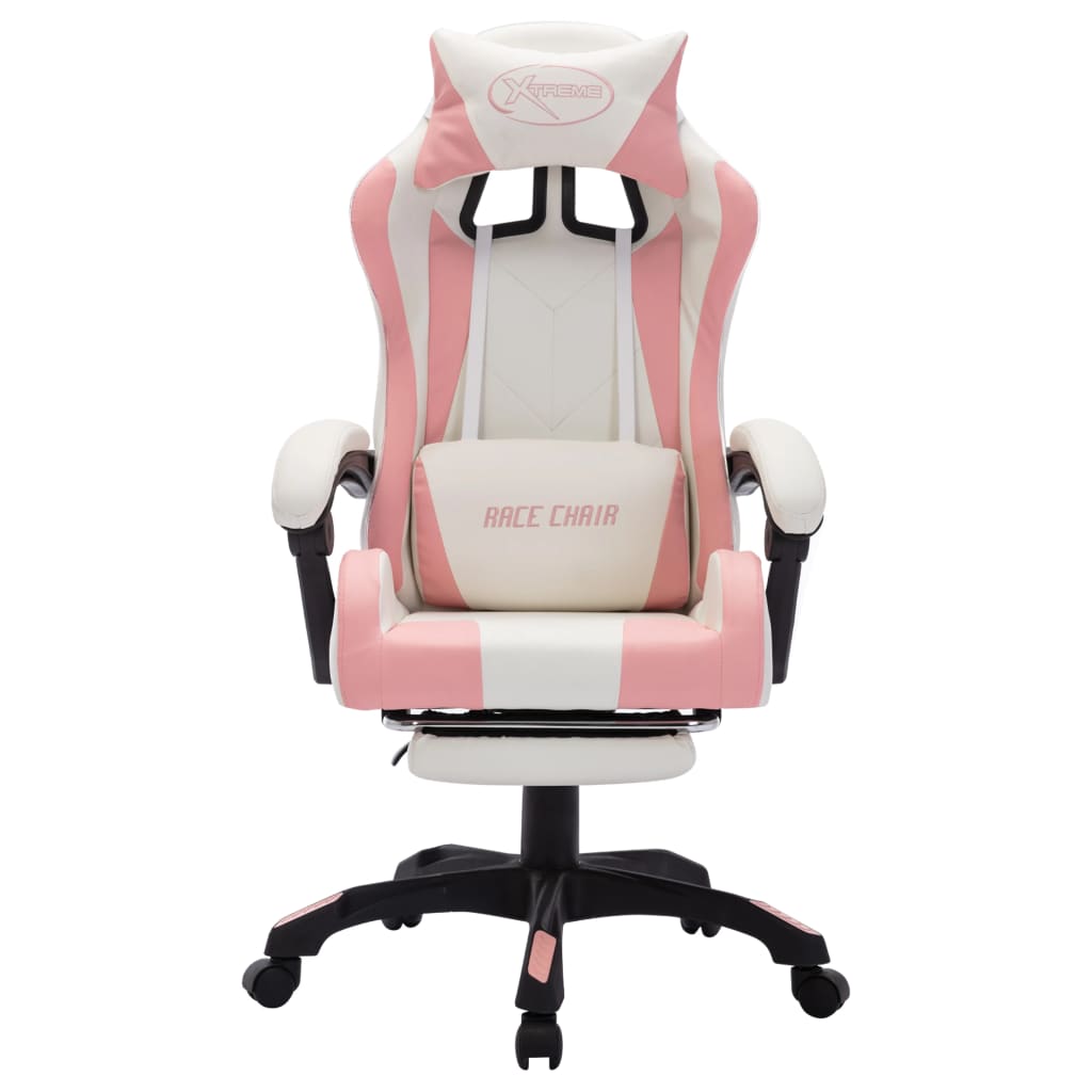 Sedia da Gaming con Luci a LED RGB Rosa e Bianca in Similpelle - homemem39