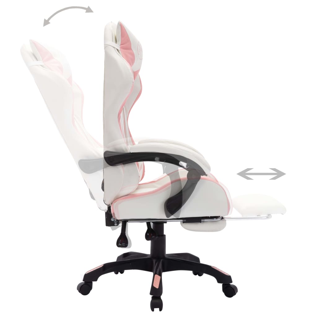 Sedia da Gaming con Luci a LED RGB Rosa e Bianca in Similpelle - homemem39