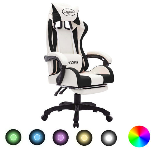 Sedia da Gaming con Luci a LED RGB Nera e Bianca in Similpelle - homemem39