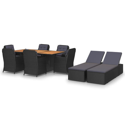 Set da Pranzo da Giardino 9 pz in Polyrattan Nero - homemem39