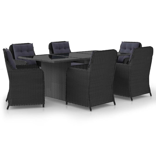 Set da Pranzo da Giardino 7 pz in Polyrattan Nero - homemem39