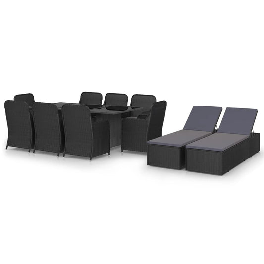 Set da Pranzo da Giardino 11 pz in Polyrattan Nero - homemem39