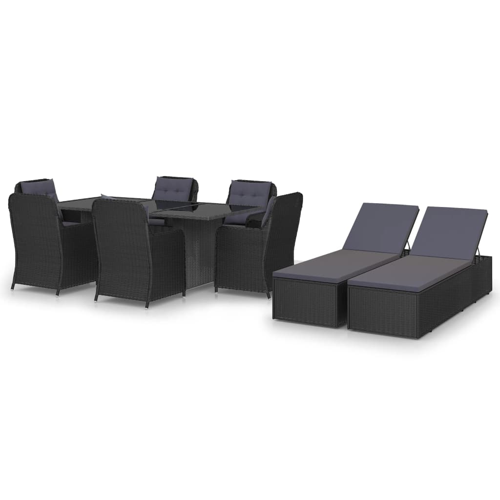 Set da Pranzo da Giardino 9 pz in Polyrattan Nero - homemem39