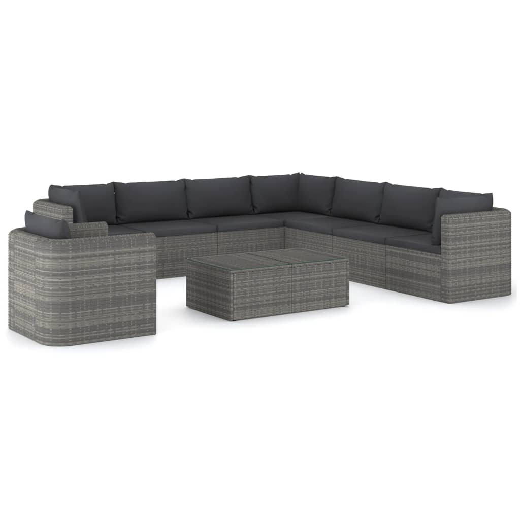 Set Divani da Giardino 9 pz con Cuscini in Polyrattan Grigio - homemem39